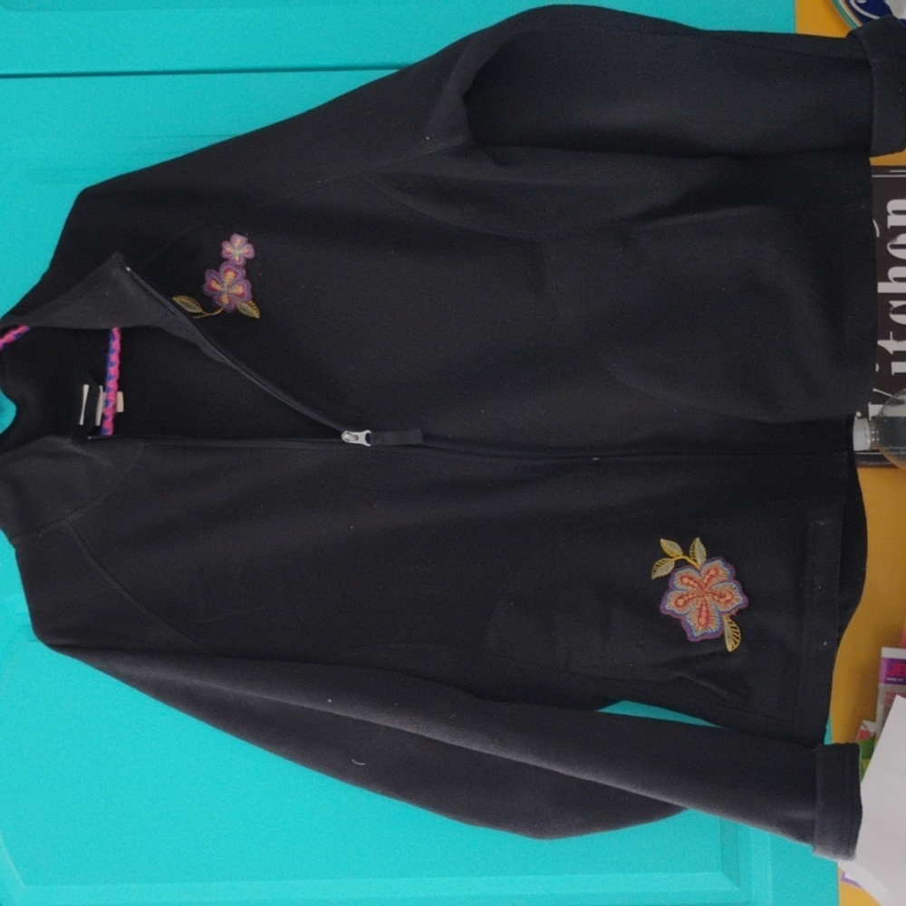 🪻Merona BLACK FLEECE FLORAL APPLIQUE Zip w/Pockets EPLC SZ XL/XX